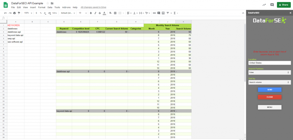 DataForSEO API Example Google Sheets Google Chrome 2019 10 16 16.32.31