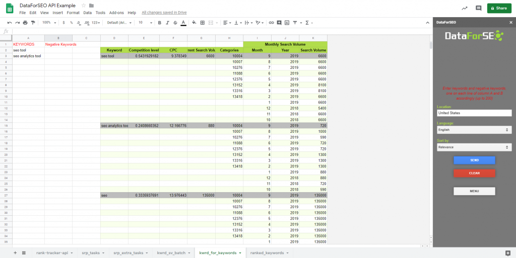 DataForSEO API Example Google Sheets Google Chrome 2019 10 16 17.00.03