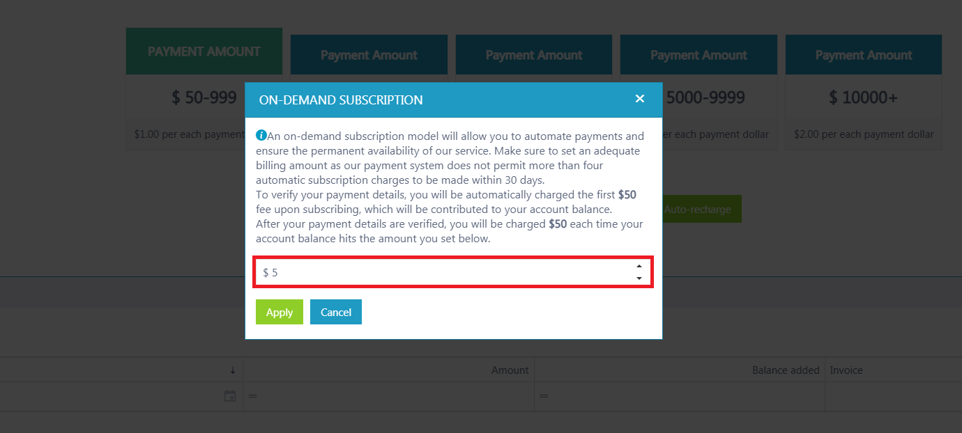 auto recharge threshold dfs