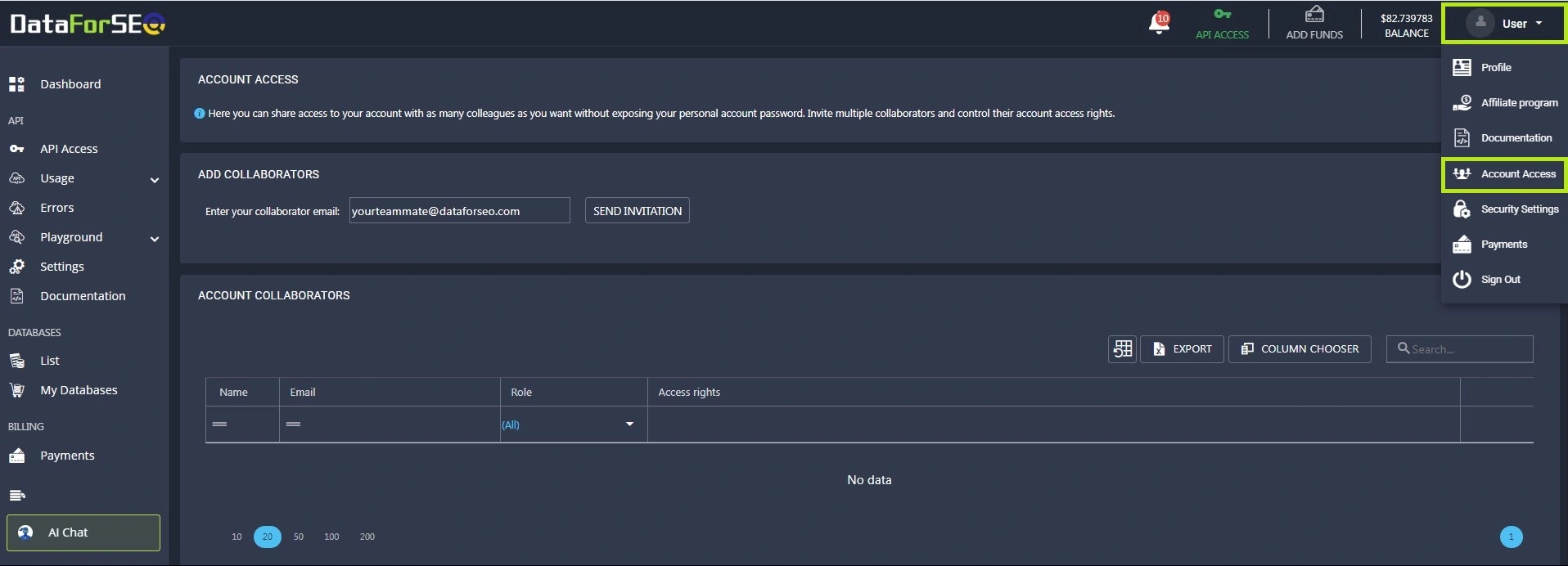 DataForSEO Dashboard: how to find everything and more 10 dataforseo dashboard account access