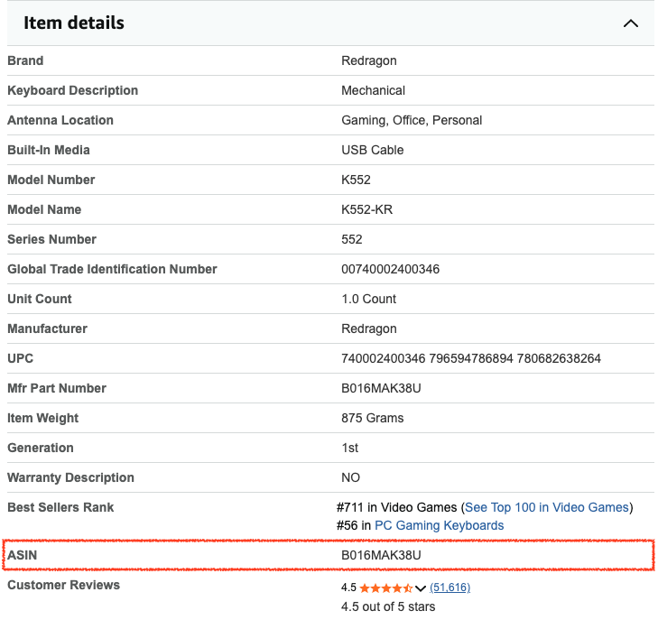 Amazon ASIN Screenshot