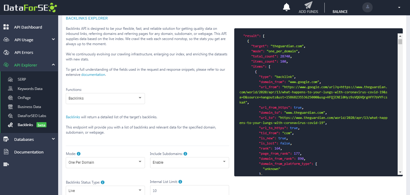 dataforseo api explorer