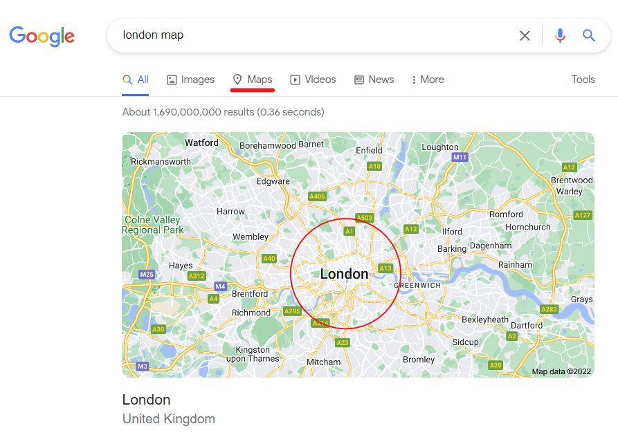 london map serp api