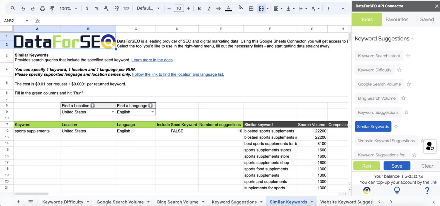 DFS Connector 1 DataForSEO Keyword Research