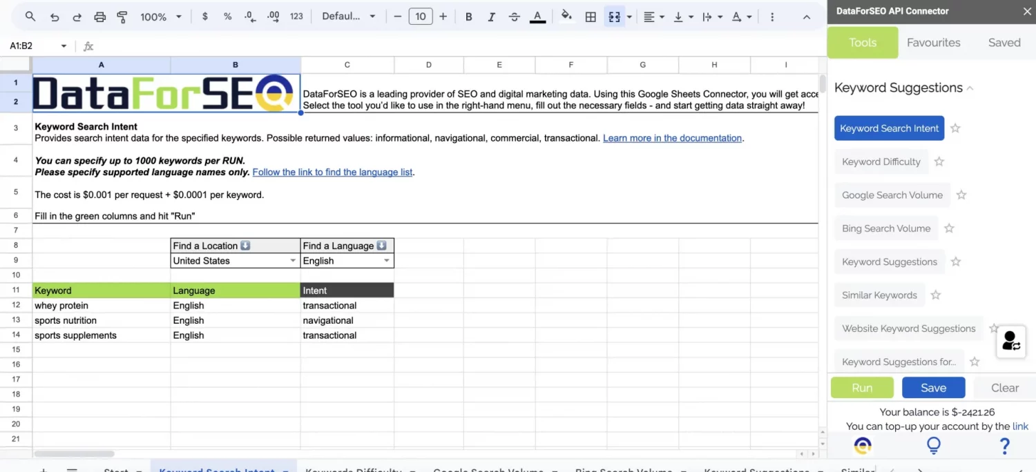 Search Intent DataForSEO Keyword Research