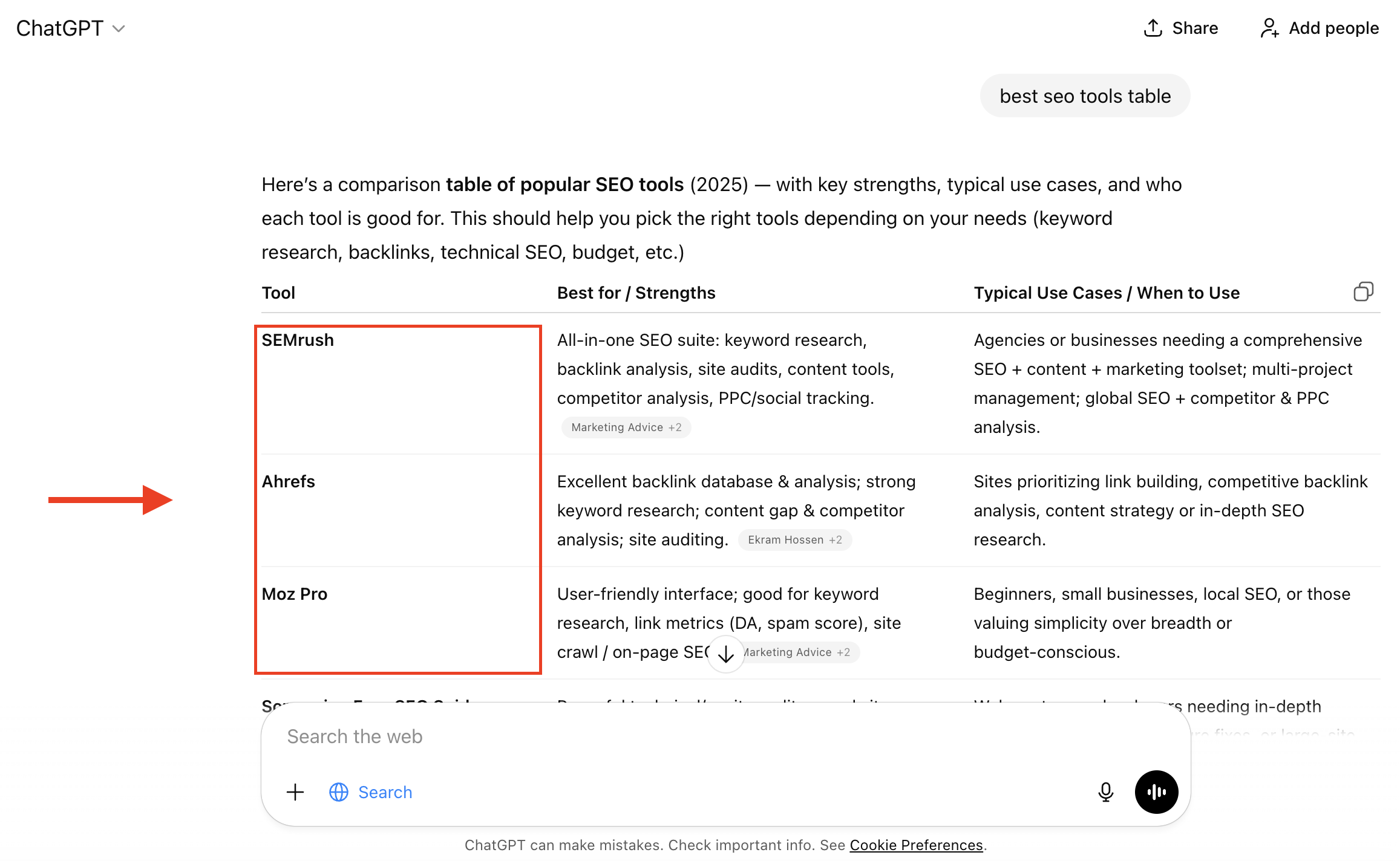How to extract ChatGPT brand entities with LLM Scraper API 2 Brand Entities Table