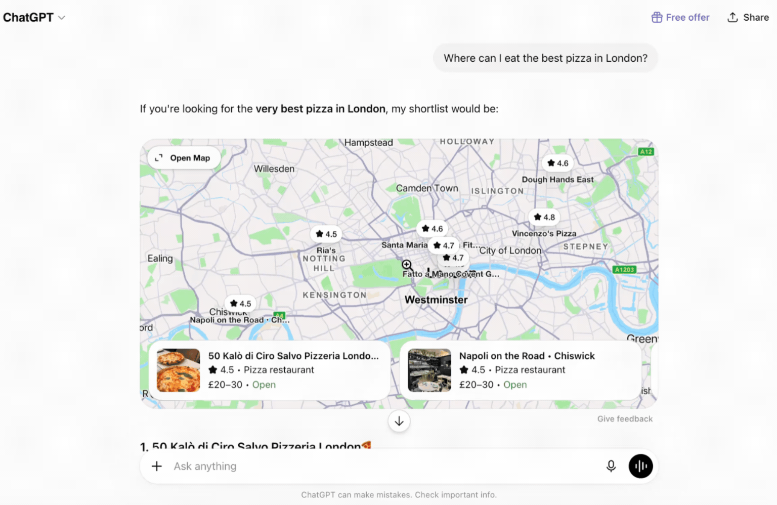 AI Visibility for Local Businesses: Why Food, Travel, and Hospitality Face the Highest AI Competition 3 ChatGPT Result