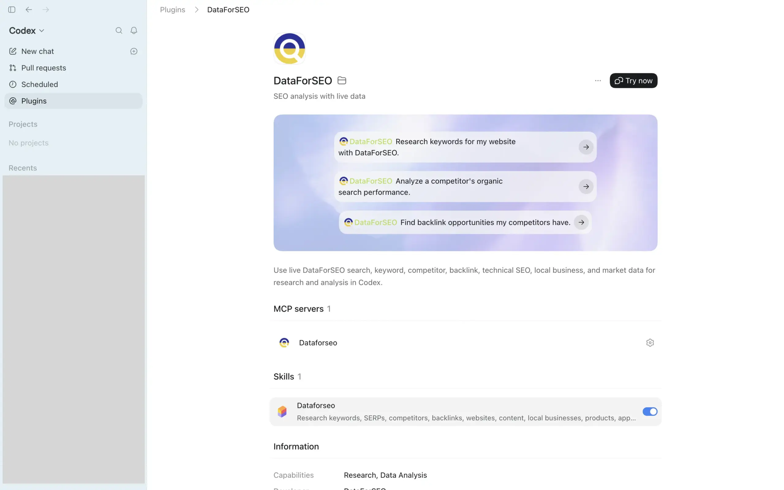Installing the Official DataForSEO Codex Plugin: Simple Guide 5 Test the Plugin